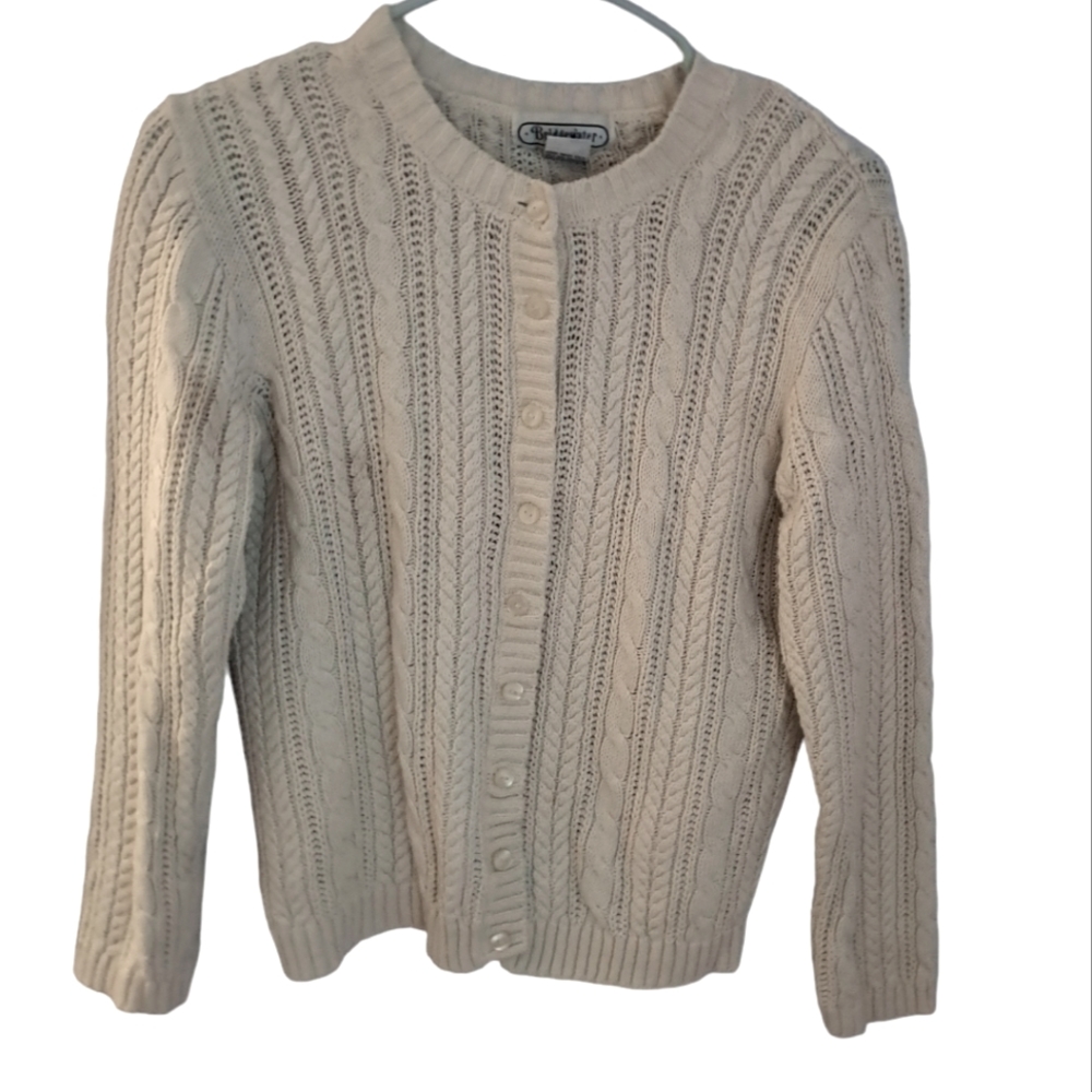 White cable knit Bridgewater button-up  cardigan